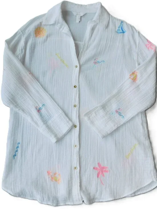 Lilly Pulitzer Kwitney Embroidered Long Sleeve Coverup | Gauze | Prep | EUC | M - Picture 9 of 9